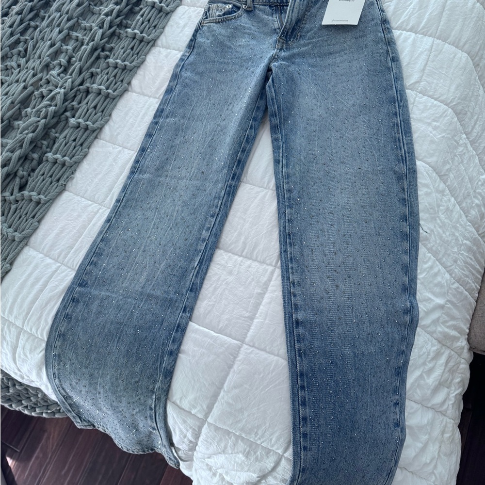 Stradivarius Light Blue Straight Leg Jeans embroideredw